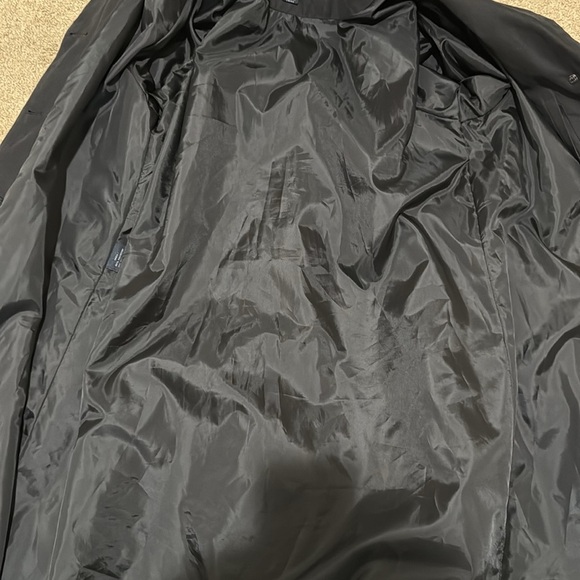 London Fog Mid Length Suede Classic Black Hidden Button Trench Coat Size Large - Picture 7 of 9